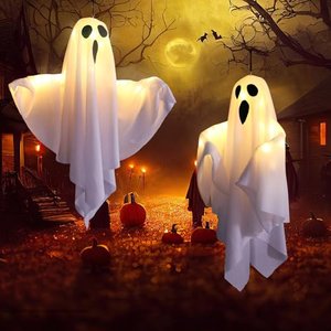 2 Halloween Hängende Geister Dekoration mit Warmweiß LED 3 Modi