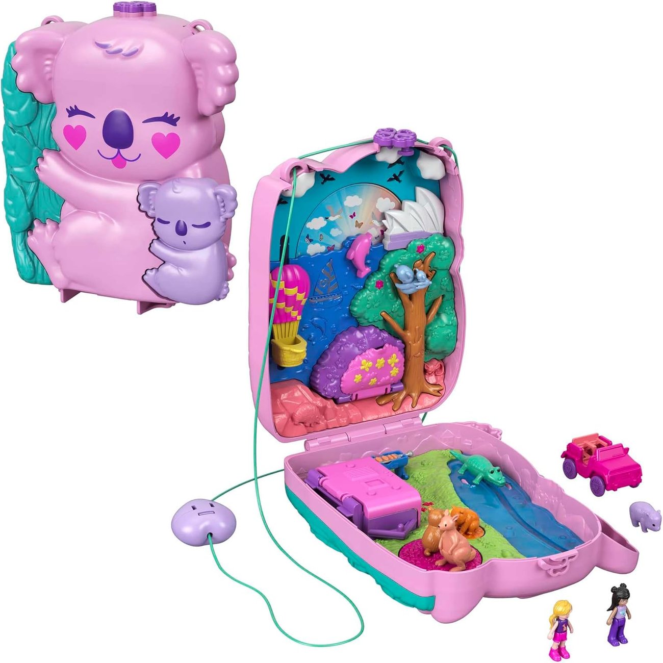 Polly Pocket Schatulle, Koala Bär, mit 2 Puppen, 5 Tieren und 1 Auto