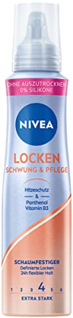 NIVEA Locken Schwung & Pflege Schaumfestiger Extra Stark (150 ml), pflegender Lockenschaum mit Panth