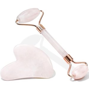 Gesichtsroller Beauty Massager, Rosenquarz Gua Sha Stein