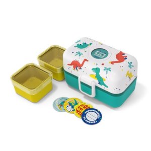 MONBENTO - Lunchbox Kinder MB Tresor blau Dino - Brotdose Kinder mit 3 Fächern