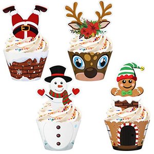 Hemoton Weihnachten Cupcake Topper und Wrapper, Weihnachtsfeier Liefert Kuchen Dekorieren Picks Schn