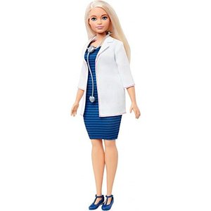 Barbie FXP00 - Curvy Ärztin-Puppe mit Stethoskop und blondem Haar