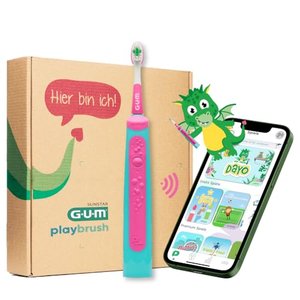 GUM Playbrush KIDS 3+, smarte elektrische Schallzahnbürste für Kinder ab 3 Jahren mit interaktiver S