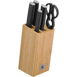 WMF Kineo Messerblock mit Messerset 6teilig, Made in Germany, 4 Messer, Küchenschere, Bambus-Block, 