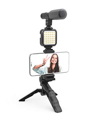 DigiPower Vlogging Set Like Me mit LED-Videoleuchte + Mikrofon + Handy Halterung