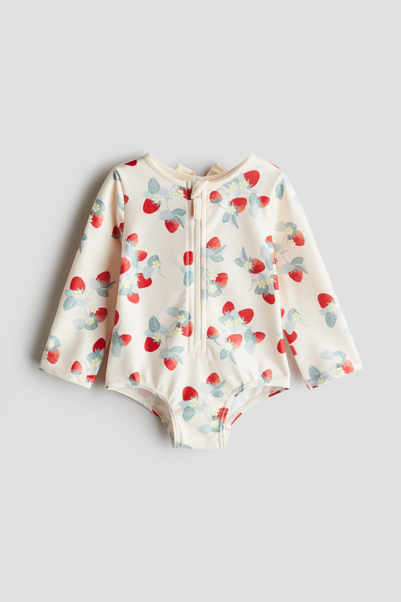 Badeanzug mit Langarm - Beige mit Erdbeeren