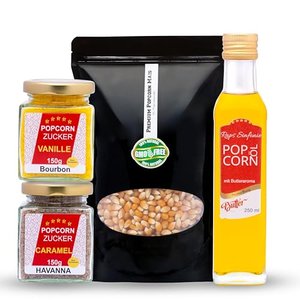 Popcornmais, Popcornöl mit Butteraroma, Popcorn-Zucker Vanille & Karamell