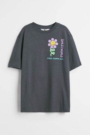 Oversized printed T-shirt - Grau
