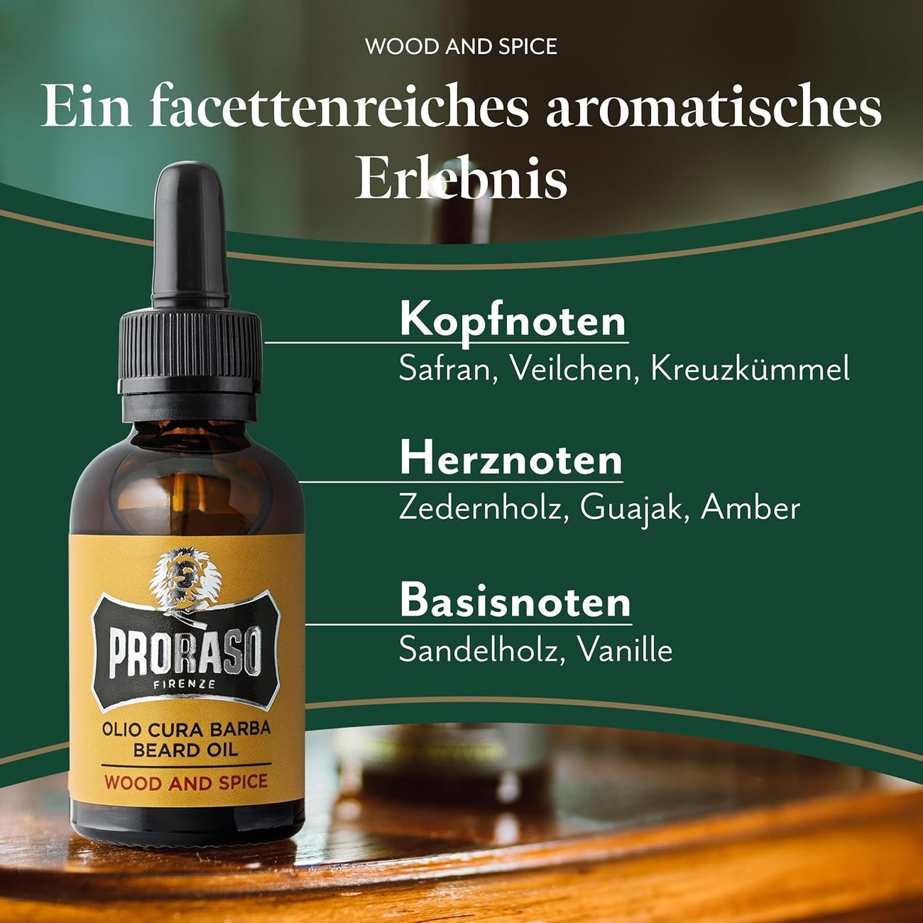 Proraso Beard Oil, Wood & Spice, 30 ml, Bartöl mit Zedernholz & Zitrus-Duft