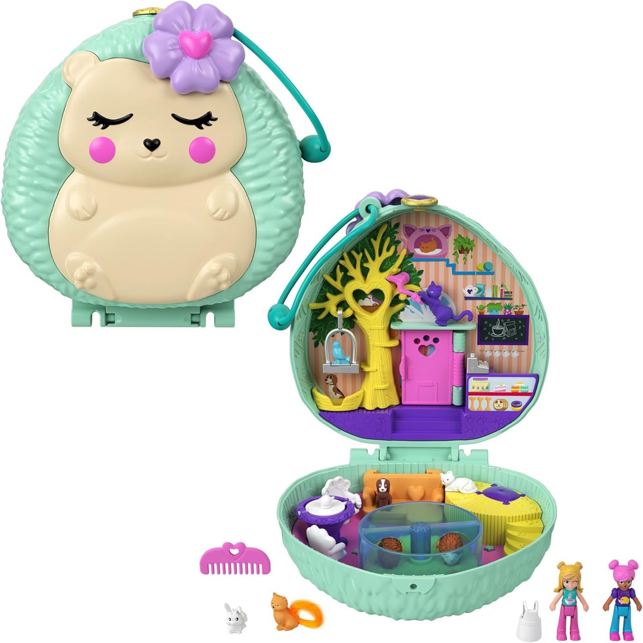 Polly Pocket GTN15 - Igel-Café Schatulle im Café- und Haustier-Designi