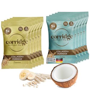 Corridge - High Protein Porridge mit Kollagen - 10er Set mit Kokosgeschmack & Bananengeschmack - Haf