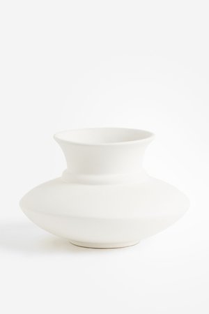 Niedrige Vase aus Steingut - Weiß