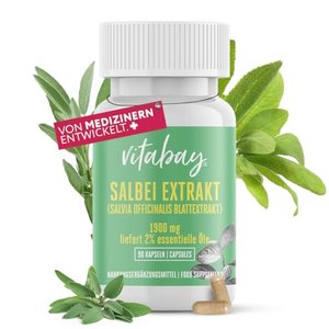 Salbei Extrakt 1900 mg (Blattextrakt, Salvia officinalis, 2% essentielle Öle) - 90 Vegi Kapseln