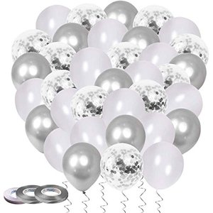 60 Stück Luftballons Silber, Helium Ballons Silber Konfetti Luftballons Metallic Heliumballons Hochz