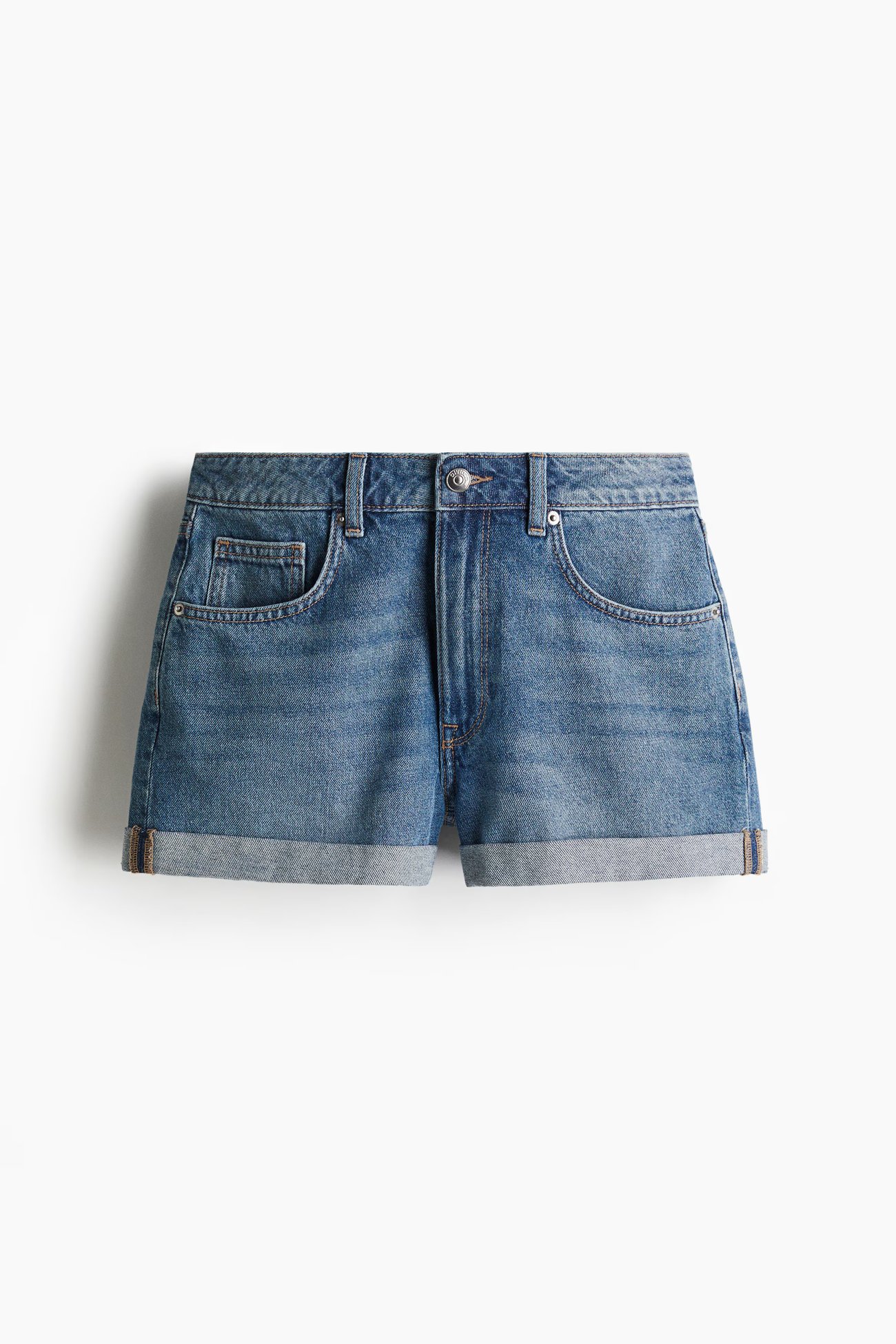 Denimshorts mit hohem Bund - Blau