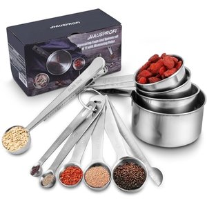 Edelstahl-Messbecher, 5 Messbecher & 6 schmalgenaue Messlöffel & 1 Messlineal & 1 Scoop mit Clip, 13