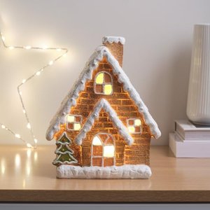 Lights4fun Lebkuchenhaus aus Keramik | mit LEDs beleuchtet