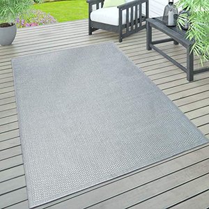 Paco Home In- & Outdoor Teppich, Terrasse u. Balkon, Wetterfest / Grösse:140x2 140x200 cm / Grau