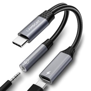 2 in 1 Adapter - USB-C auf Köpfhöreranschluss und USB-C-Anschluss (unterstützt 60-Watt-Aufladen)