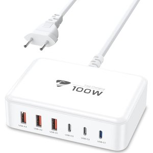 USB-C-Schnellladegerät - 3x USB-C + 3 USB-A - für Apple-, Android und andere Geräte