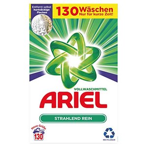 Ariel Vollwaschmittel Pulver Strahlend rein 8kg - 1er Pack (1 x 130 Waschladungen)
