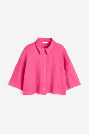 Oversized Leinenbluse - Rosa - Damen