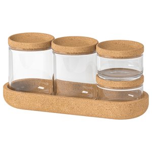 SAXBORGA 4 Gläser/Deckel + Tablett 5er-Set - Glas Kork