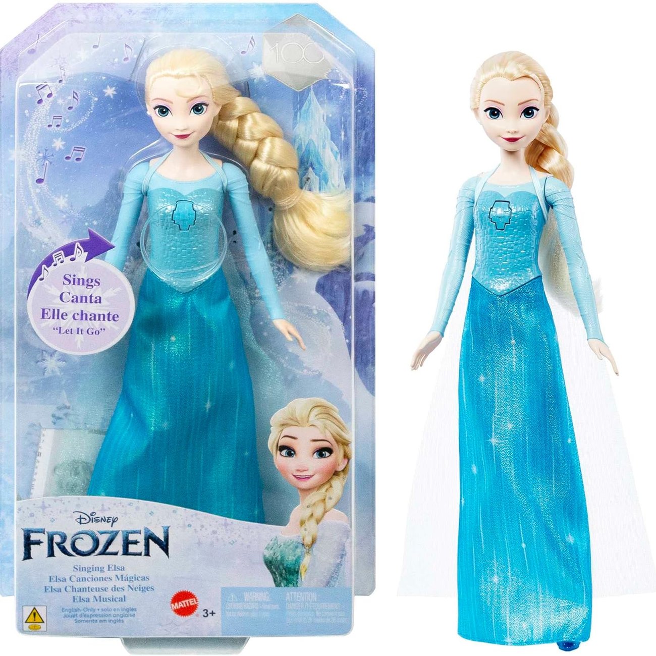 Mattel Disney Frozen Die Eiskönigin Spielzeug,Singende ELSA Puppe in charakteristischer Kleidung