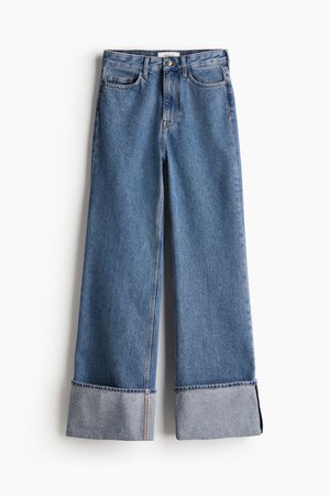 Jeans mit breitem Umschlag - Blau - Damen