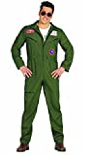 FIESTAS GUIRCA Kampfflieger Kostüm Herren – Grünes Piloten Kostüm Herren - Größe L 52 – 54 - Piloten
