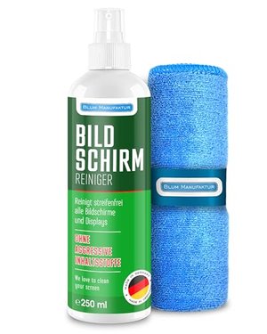 Bildschirmreiniger + Mikrofasertuch. Perfekte Reinigung aller Bildschirme und Displays. Streifenfrei