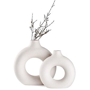 2 Weiße Donut Keramik Vasen