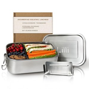 LOOXIS Personalisierte Lunchbox aus Edelstahl mit Namen & Text graviert – 800 ml, inkl. Abtrennung, 