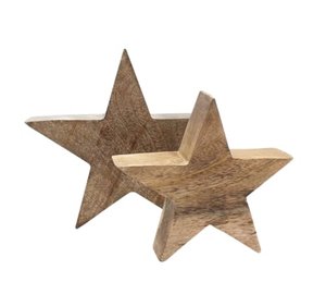 Mango Holz Stern 2er Set - 20 und 15 cm - Deko Weihnachtstern zum Stellen - Advent Winter Weihnachte