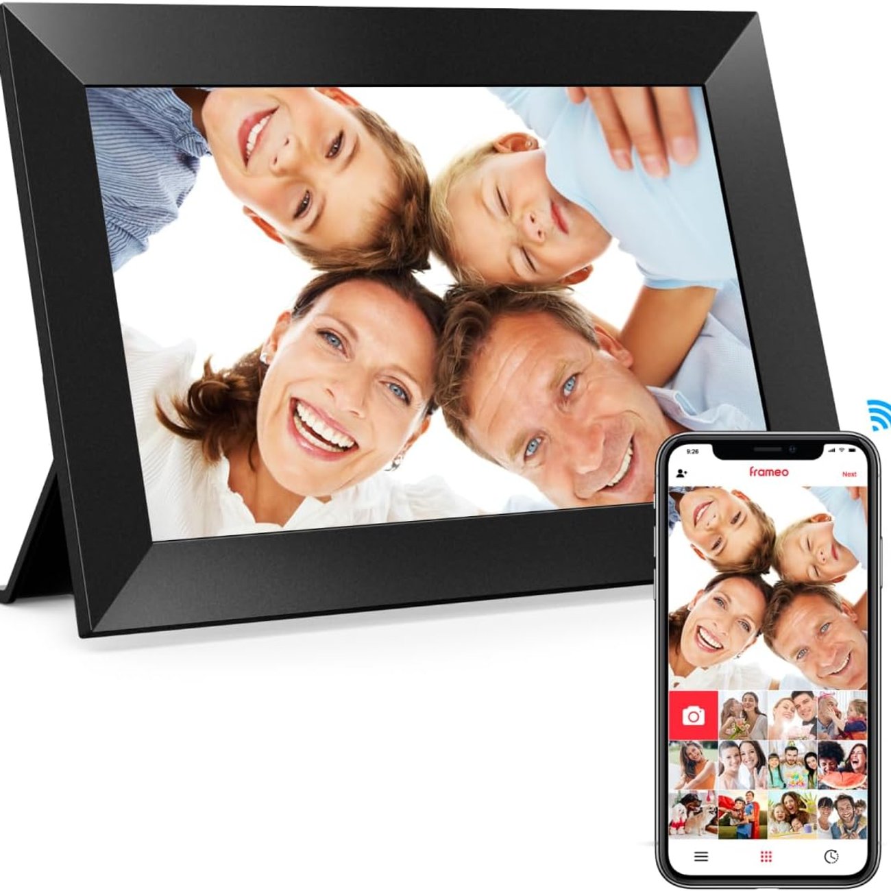 Frameo 10,1 Zoll WiFi Digitaler Bilderrahmen, 1280x800 HD IPS Touchscreen 32GB Speicher