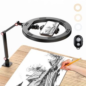 APEXEL 10" Ringlicht Mit Ständer und Telefonhalter, USB LED für Schreibtisch, Overhead Stativ