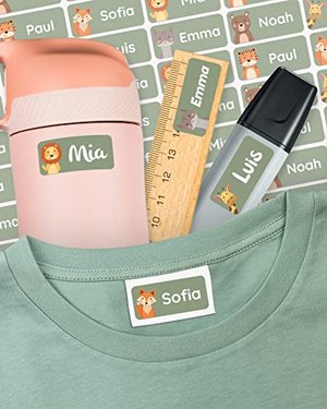 melu kids® - Namensaufkleber für Kleidung & Sonstiges Kinder (50 Stück, grün)