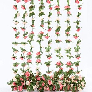 Künstliche Rosenrebe mit grünen Blättern, 8 Stück 66FT 