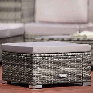 Tectake - Witterungsbeständiger Outdoor Rattan Hocker mit abnehmbarem Kissen