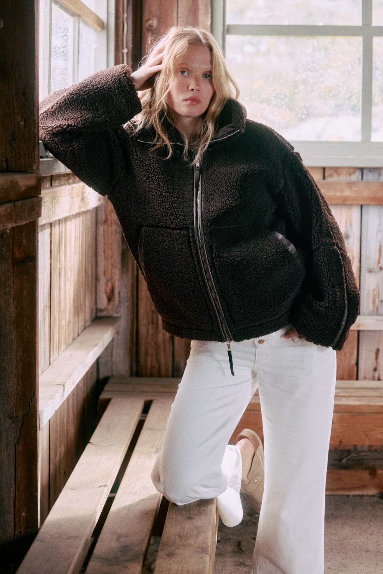 MAMA Teddyfleecejacke mit Frontreißverschluss - Braun - Damen