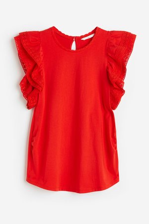 MAMA Shirt mit Volantärmeln - Rot - Damen