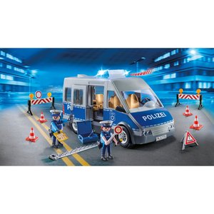 Playmobil Polizeibus mit Straßensperre - Schriftzug "Polizei"