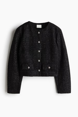 Bouclé-Jacke - Schwarz - Damen