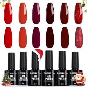 TOMICCA UV Nagellack Set, 6 Farben Rot & Rot Glitzer Shellack