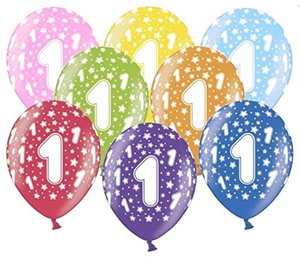 10 bunte Luftballons 1. Geburtstag
