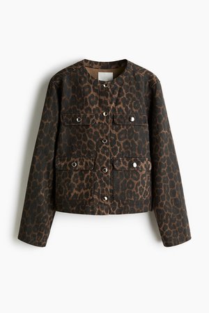 Kragenlose Jeansjacke - Braun - Damen