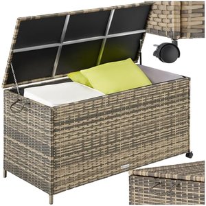 tectake Poly Rattan Gartenbox wetterfest, outdoor Box mit Deckel, Auflagenbox, rollbar, Aufbewahrung
