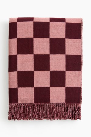Karierte Decke aus Baumwollmischung - Rosa/Weinrot