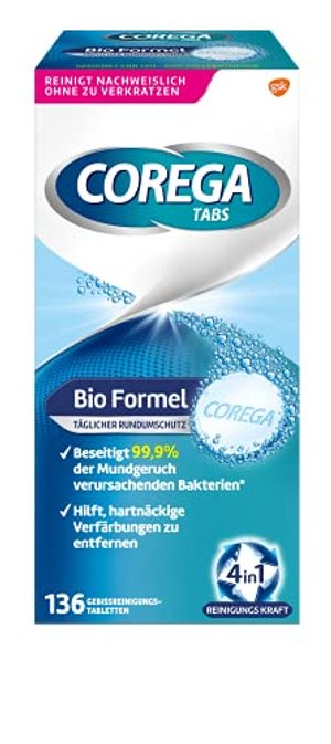 Corega Reinigungs-Tabs Bio-Formel für Zahnersatz/dritte Zähne, 136 Gebissreinigungstabletten